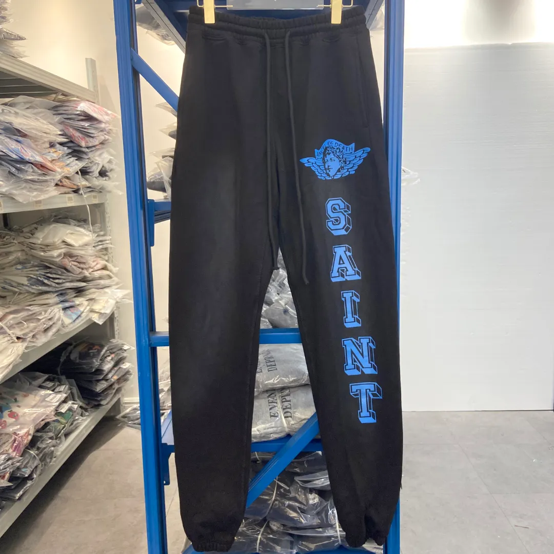 Saint Michael's trendy retro angels letters with old washed angel vintage loose casual loose sweatpants and trousers Style number: SM632 Size: S-M-L-XL Color: black blue-black red-blue yellow Price: P236